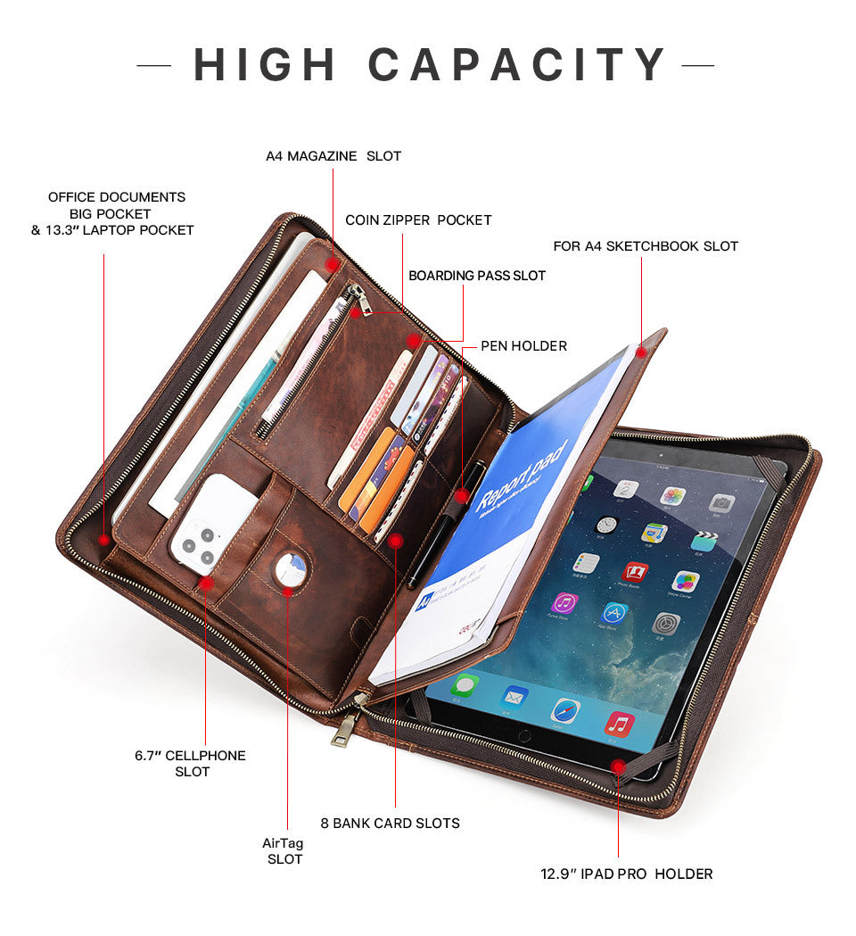 Leather iPad Case with AirTag Pocket