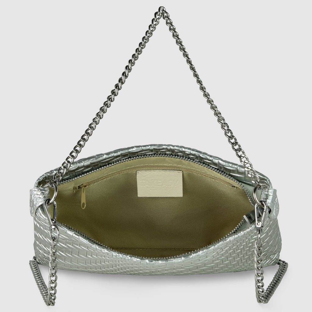 Italian Genuine Basketweave-Embossed Metallic Suede Crossbody Bag | Bari